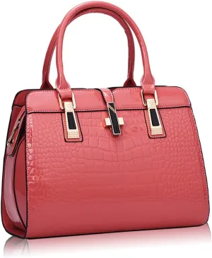 ROUROU Patent Leather Handbags for Women Crocodile Print Shoulder Bag Top Handle Crossbody Bag Zipper Closure Tote Bag Purse