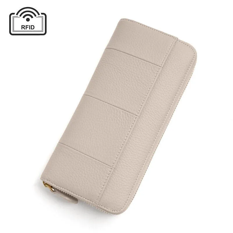 Royal Bagger New RFID Zipper Long Wallets for Women Genuine Cow Leather Large Capasity Ladies Clutch Bag Multifunction Casual Girl Card Holders Coin Purse Phone Bag