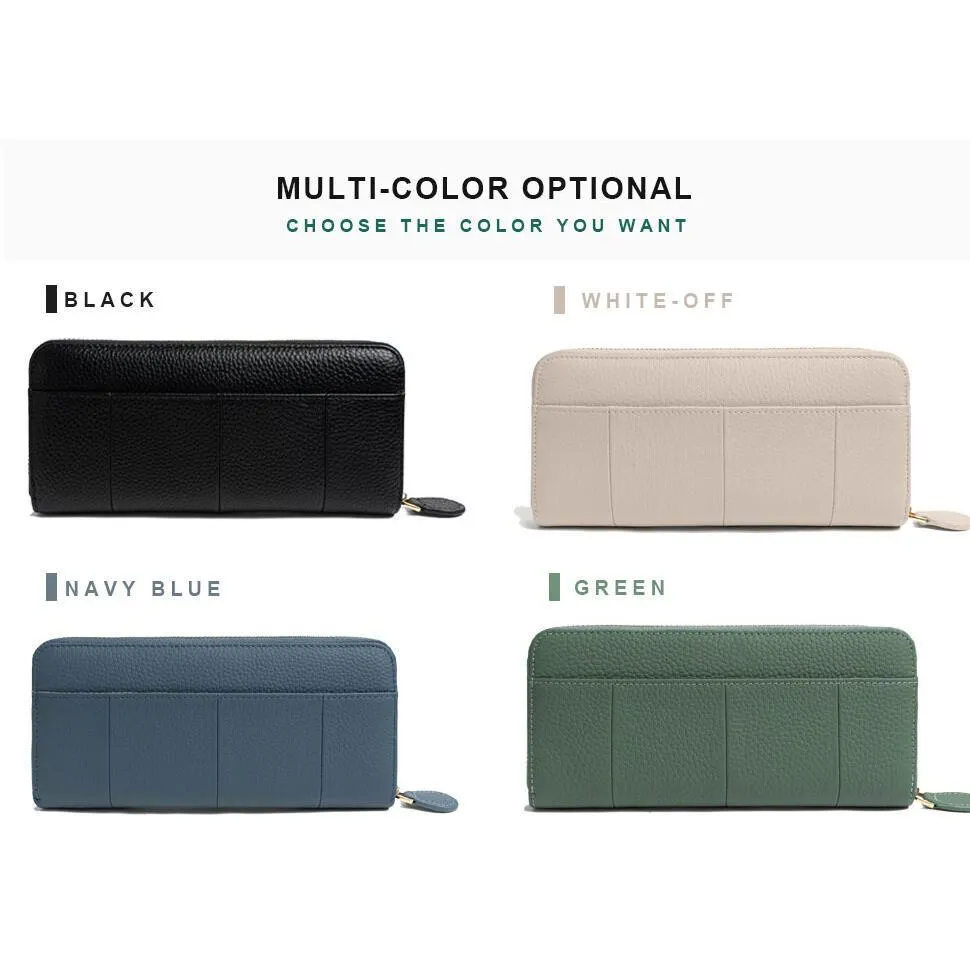 Royal Bagger New RFID Zipper Long Wallets for Women Genuine Cow Leather Large Capasity Ladies Clutch Bag Multifunction Casual Girl Card Holders Coin Purse Phone Bag