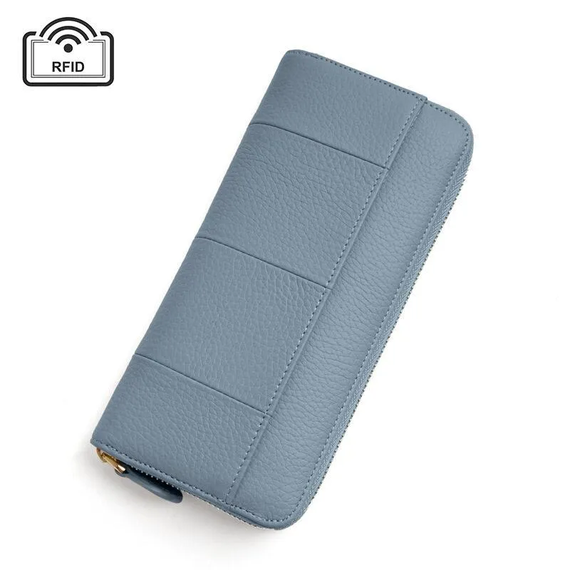 Royal Bagger New RFID Zipper Long Wallets for Women Genuine Cow Leather Large Capasity Ladies Clutch Bag Multifunction Casual Girl Card Holders Coin Purse Phone Bag