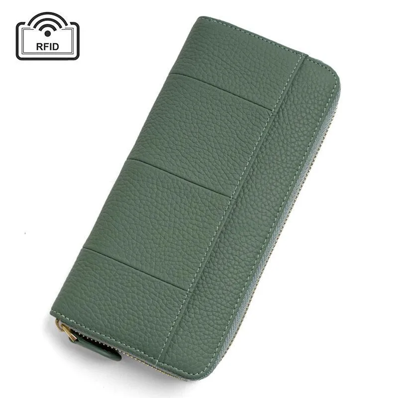 Royal Bagger New RFID Zipper Long Wallets for Women Genuine Cow Leather Large Capasity Ladies Clutch Bag Multifunction Casual Girl Card Holders Coin Purse Phone Bag