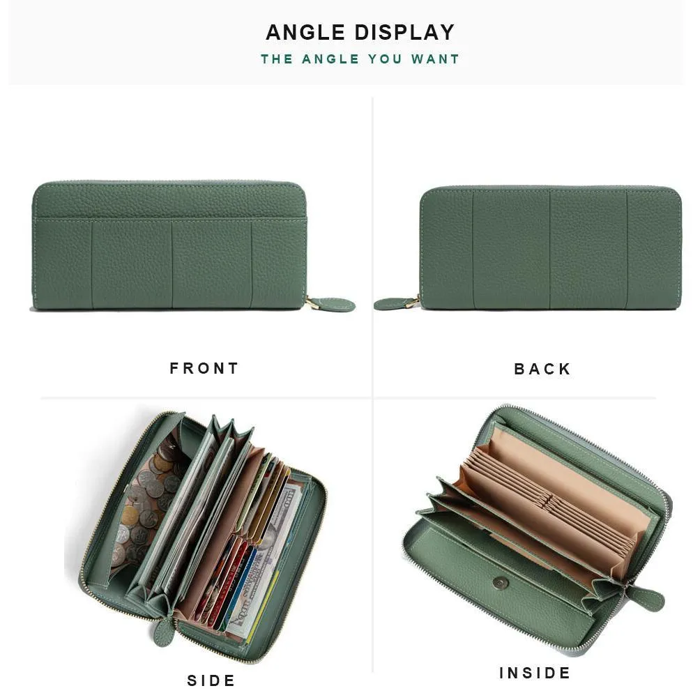 Royal Bagger New RFID Zipper Long Wallets for Women Genuine Cow Leather Large Capasity Ladies Clutch Bag Multifunction Casual Girl Card Holders Coin Purse Phone Bag