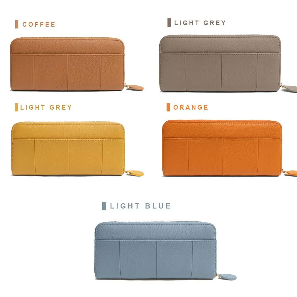 Royal Bagger New RFID Zipper Long Wallets for Women Genuine Cow Leather Large Capasity Ladies Clutch Bag Multifunction Casual Girl Card Holders Coin Purse Phone Bag