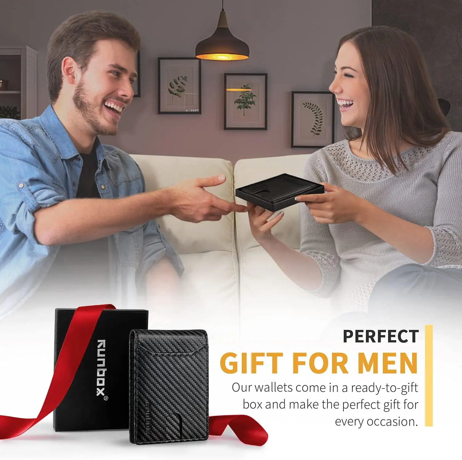 RUNBOX Wallet for Men Slim 11 Credit Card Holder Slots Leather RFID Blocking Small Thin Men's Wallet Bifold Minimalist Front Pocket Large Capacity Gift Box