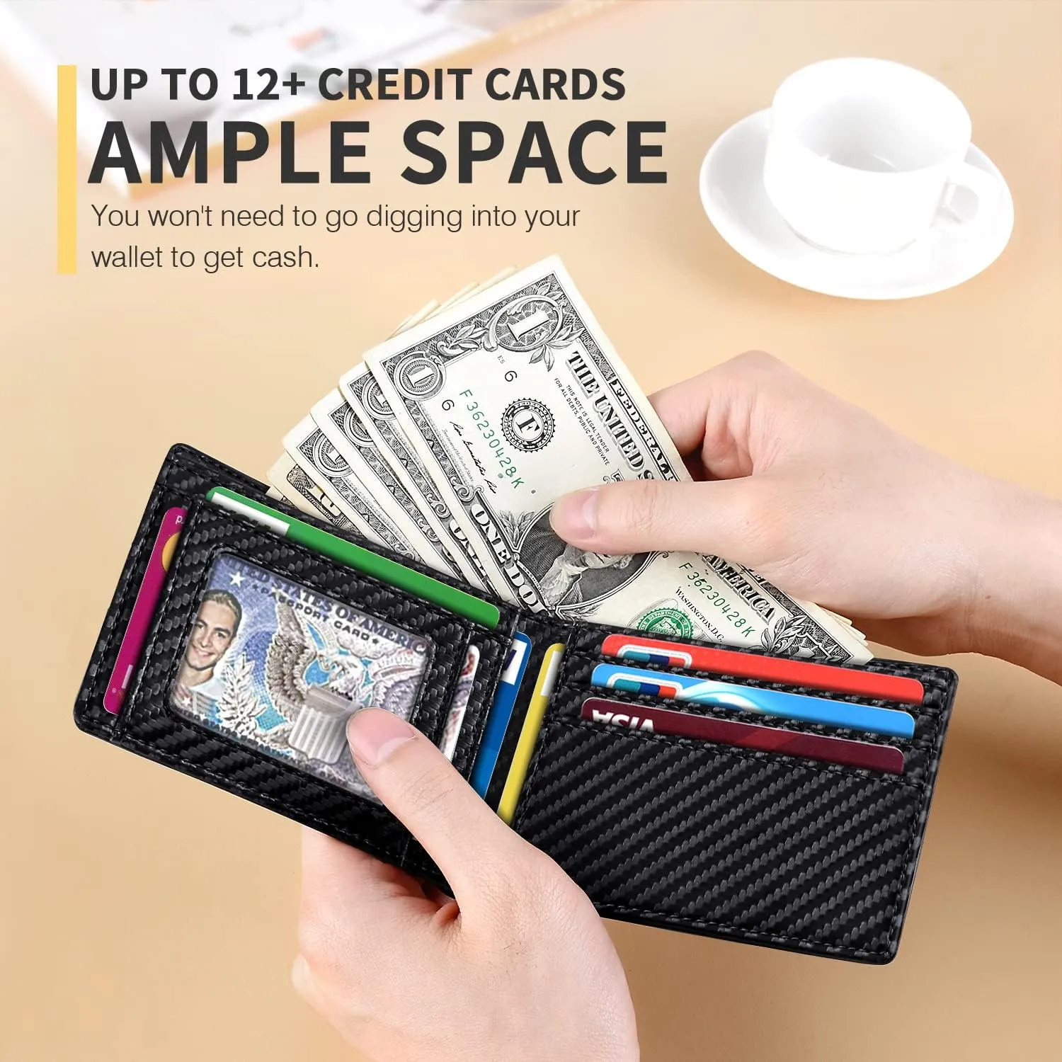 RUNBOX Wallet for Men Slim 11 Credit Card Holder Slots Leather RFID Blocking Small Thin Men's Wallet Bifold Minimalist Front Pocket Large Capacity Gift Box