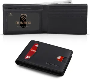 RUNBOX Wallet for Men,Mens Wallet,Slim Leather Bifold,RFID Blocking 8 Slots Gift Box