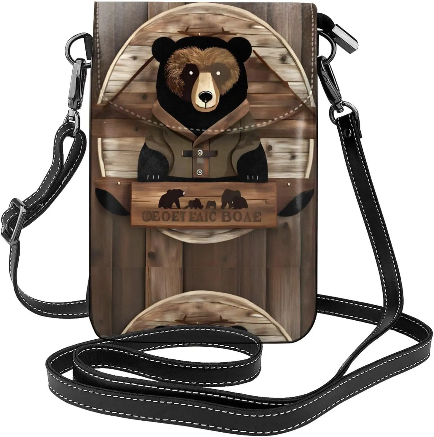 Rustic Lodge Bear Women'S With Tassel Small Crossbody Leather Cell Phone Bag Purse For Walking Camping Shopping Dating