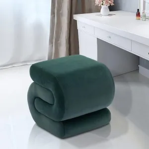 S-Shape Velvet Ottoman, Vanity Chair Upholstered Footrest Ottoman Stool Dressing Chair Makeup Rest Vanity Stool for Makeup, Living Room, Bedroom(Dark Green)