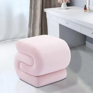 S-Shape Velvet Ottoman, Vanity Chair Upholstered Footrest Ottoman Stool Dressing Chair Makeup Rest Vanity Stool for Makeup, Living Room, Bedroom(Light Pink)