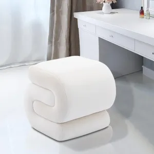 S-Shape Velvet Ottoman, Vanity Chair Upholstered Footrest Ottoman Stool Dressing Chair Makeup Rest Vanity Stool for Makeup, Living Room, Bedroom(White)