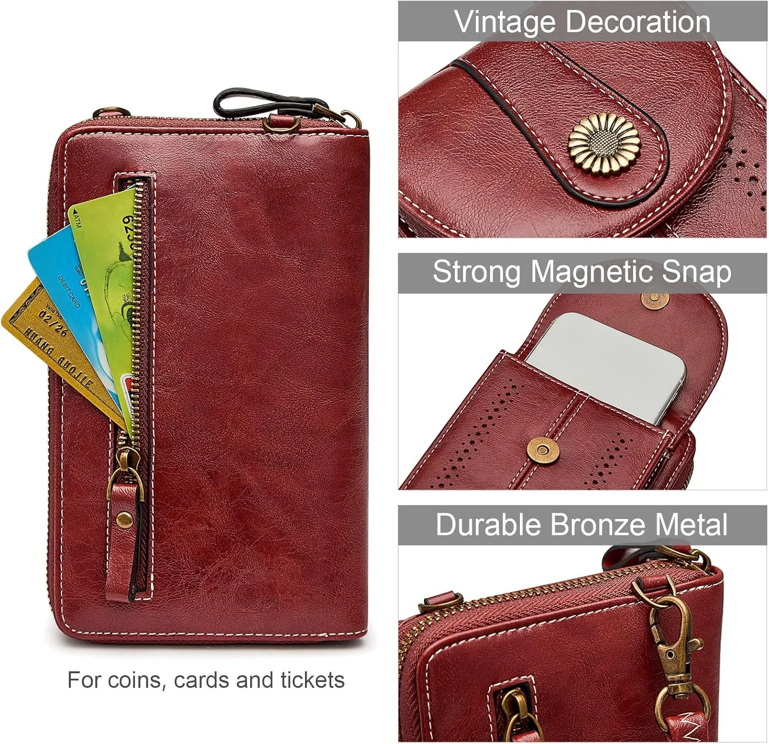 S-ZONE Women RFID Blocking Crossbody Cell Phone Purse Small Faux Leather Wallet Purse