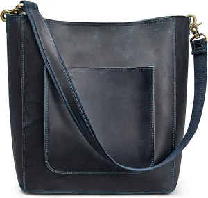S-ZONE Women Vintage Genuine Leather Bucket Tote Bag Hobo Handbag Distressed Shoulder Purse