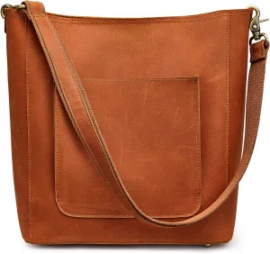 S-ZONE Women Vintage Genuine Leather Bucket Tote Bag Hobo Handbag Distressed Shoulder Purse
