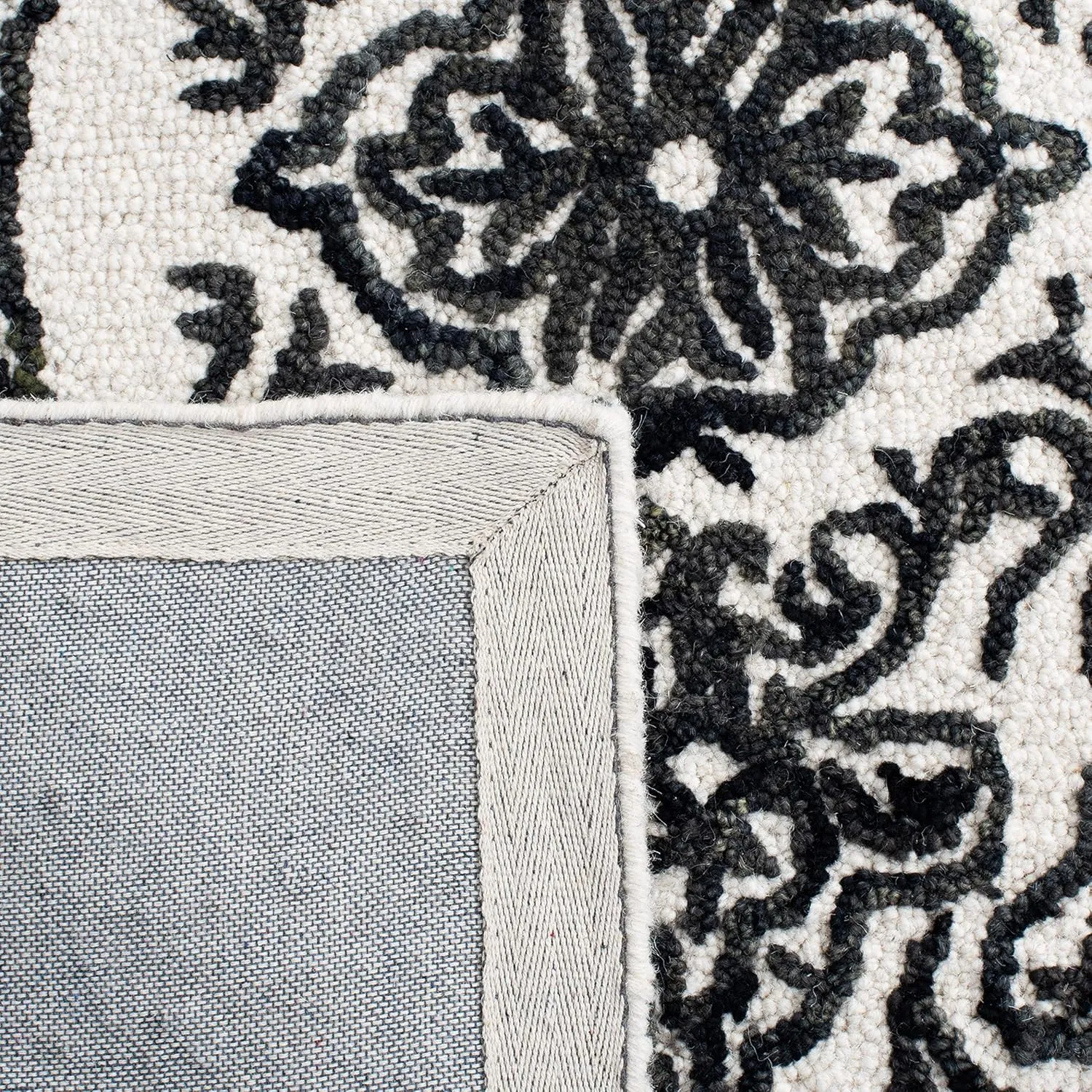 SAFAVIEH Blossom Collection Area Rug - 9' x 12', Ivory & Black, Handmade Wool, Ideal for High Traffic Areas in Living Room, Bedroom (BLM112A)