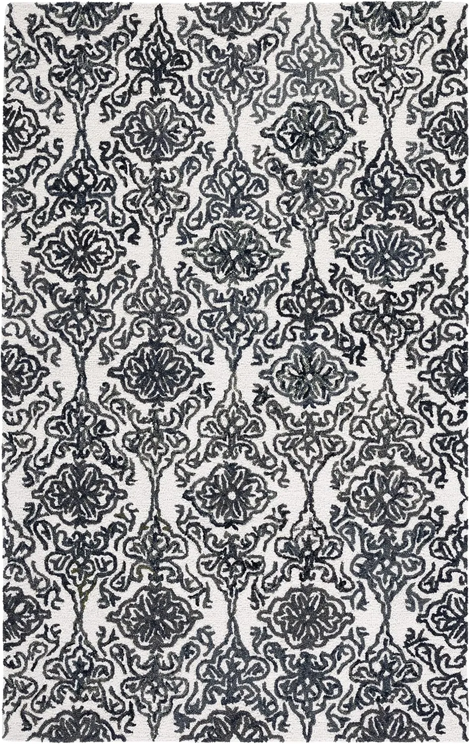SAFAVIEH Blossom Collection Area Rug - 9' x 12', Ivory & Black, Handmade Wool, Ideal for High Traffic Areas in Living Room, Bedroom (BLM112A)