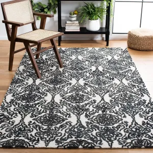 SAFAVIEH Blossom Collection Area Rug - 9' x 12', Ivory & Black, Handmade Wool, Ideal for High Traffic Areas in Living Room, Bedroom (BLM112A)