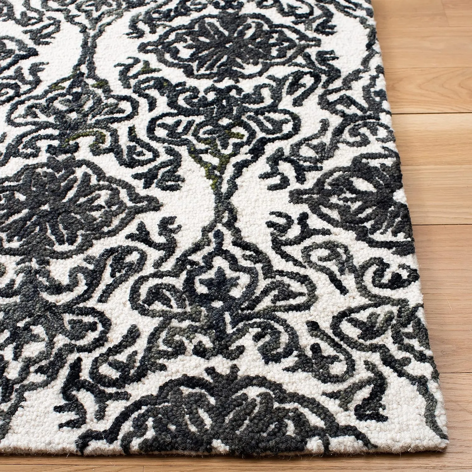 SAFAVIEH Blossom Collection Area Rug - 9' x 12', Ivory & Black, Handmade Wool, Ideal for High Traffic Areas in Living Room, Bedroom (BLM112A)