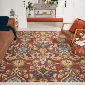 SAFAVIEH Blossom Collection Area Rug - 9' x 12', Red & Multi, Handmade French Country Floral Wool, Ideal for High Traffic Areas in Living Room, Bedroom (BLM402Q)