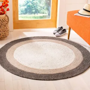 SAFAVIEH Braided Collection 4' Round Charcoal/Ivory BRD903H Handmade Country Cottage Reversible Wool Entryway Foyer Living Room Bedroom Kitchen Area Rug