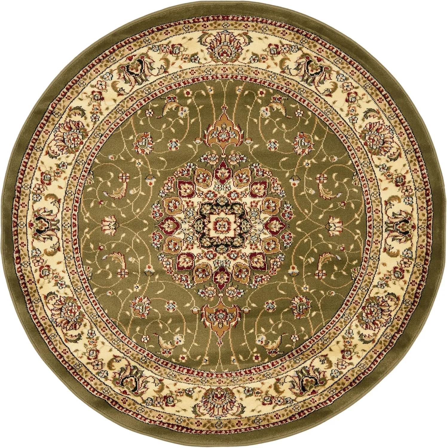 SAFAVIEH Lyndhurst Collection 8' Round Sage / Ivory LNH329B Traditional Oriental Non-Shedding Dining Room Entryway Foyer Living Room Bedroom Area Rug