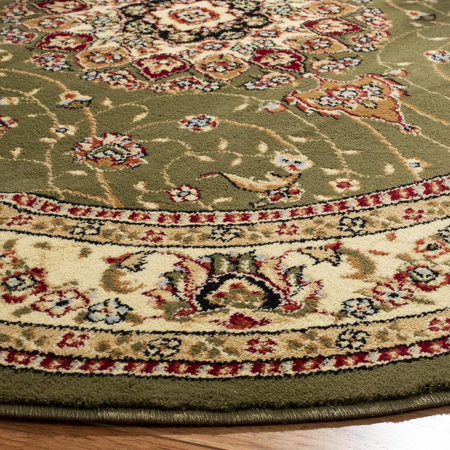 SAFAVIEH Lyndhurst Collection 8' Round Sage / Ivory LNH329B Traditional Oriental Non-Shedding Dining Room Entryway Foyer Living Room Bedroom Area Rug
