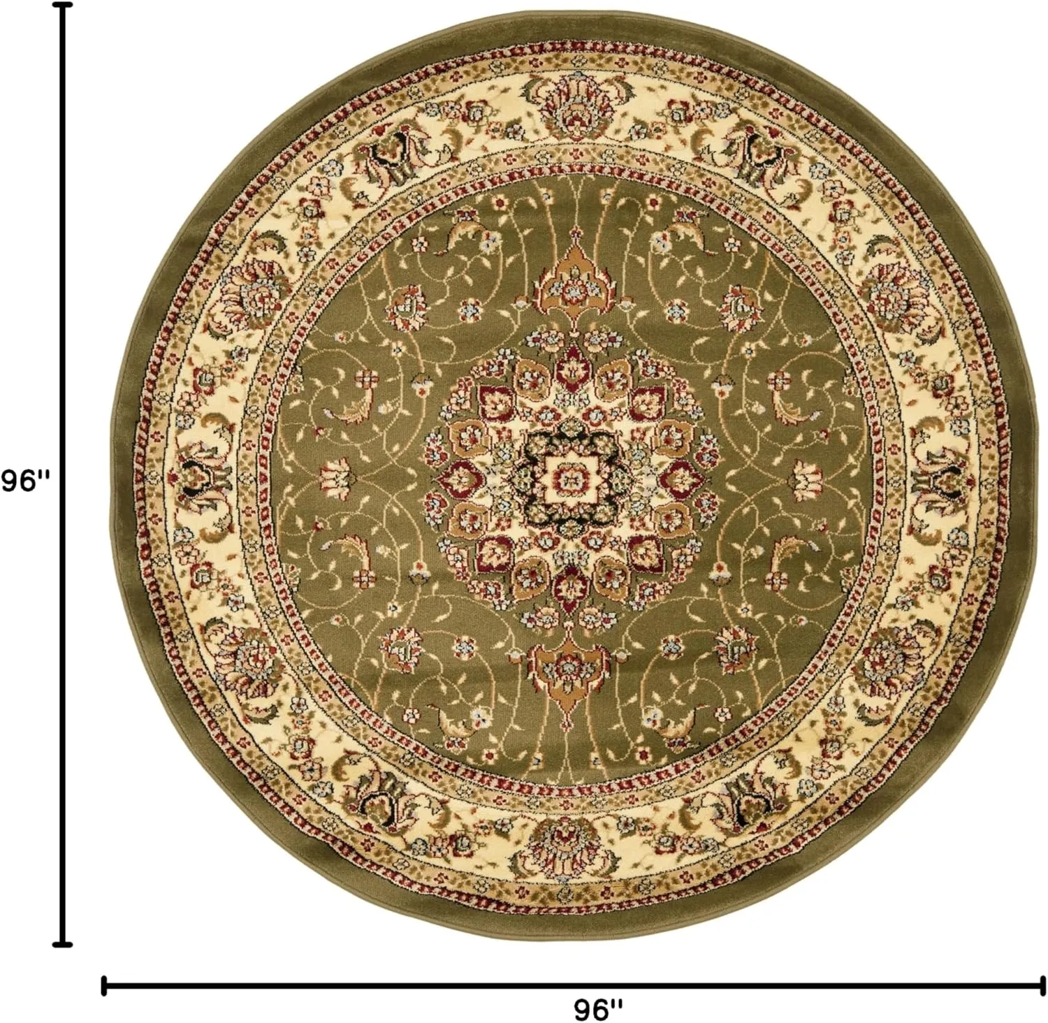 SAFAVIEH Lyndhurst Collection 8' Round Sage / Ivory LNH329B Traditional Oriental Non-Shedding Dining Room Entryway Foyer Living Room Bedroom Area Rug