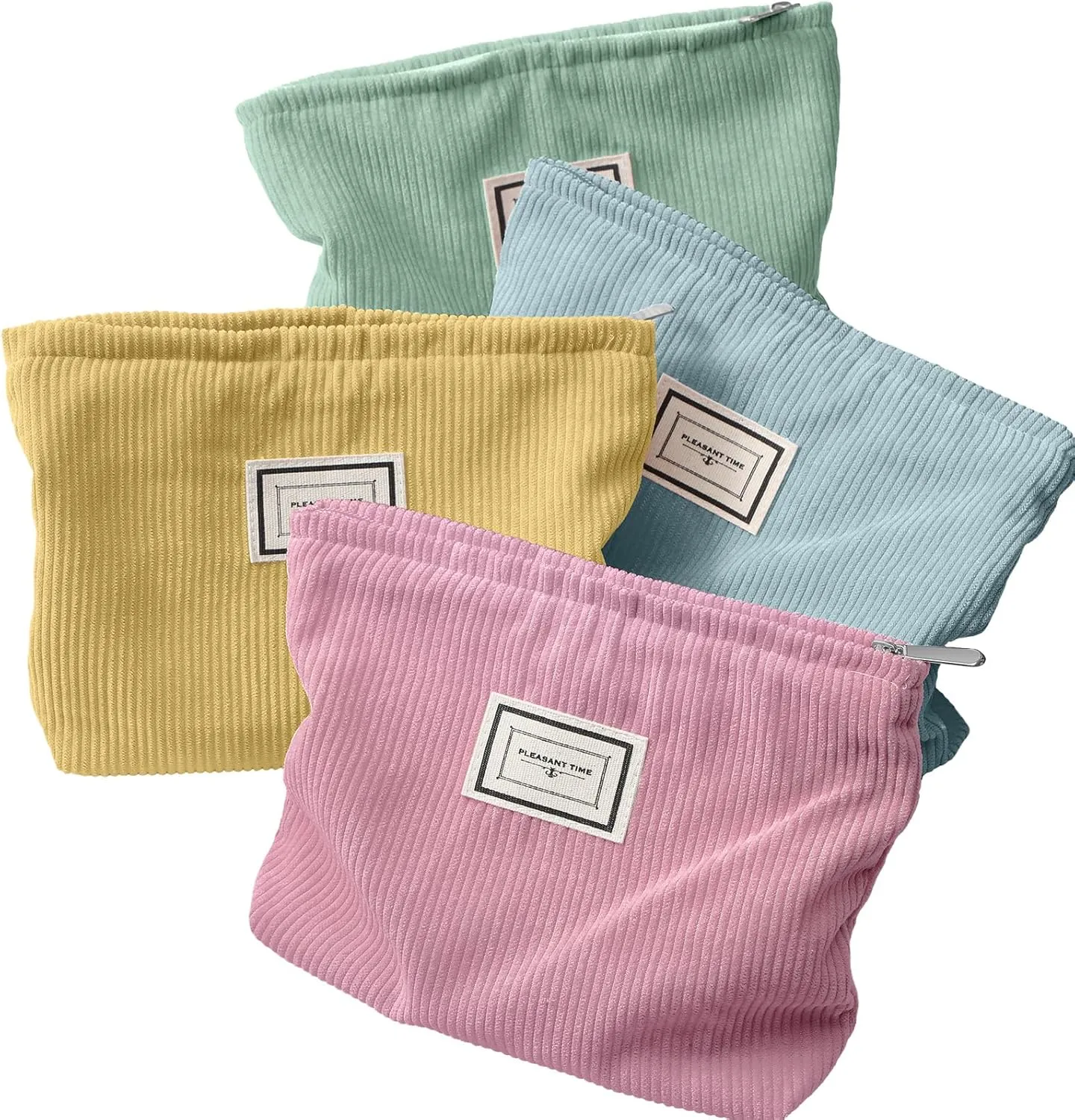 Sanwuta 4 Pack Velvet Makeup Bag Cosmetic Bag for Women Large Capacity Corduroy Pouch Zipper Canvas Travel Toiletry Purse Make up Organizer Case Accessories(Macaron Series,Plaid)