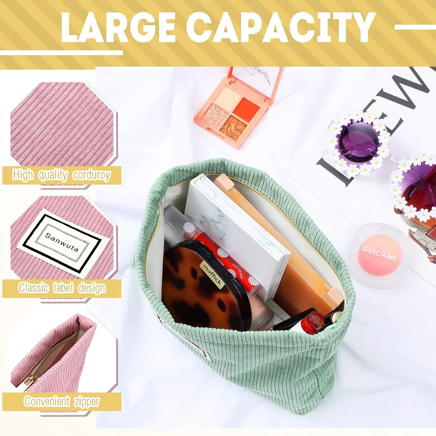 Sanwuta 4 Pack Velvet Makeup Bag Cosmetic Bag for Women Large Capacity Corduroy Pouch Zipper Canvas Travel Toiletry Purse Make up Organizer Case Accessories(Macaron Series,Plaid)