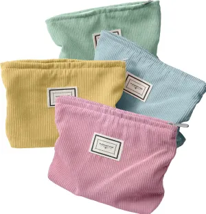 Sanwuta 4 Pack Velvet Makeup Bag Cosmetic Bag for Women Large Capacity Corduroy Pouch Zipper Canvas Travel Toiletry Purse Make up Organizer Case Accessories(Macaron Series,Plaid)