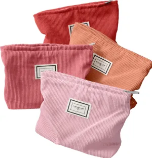 Sanwuta 4 Pack Velvet Makeup Bag Cosmetic Bag for Women Large Capacity Corduroy Pouch Zipper Canvas Travel Toiletry Purse Make up Organizer Case Accessories(Red Series,Plaid)