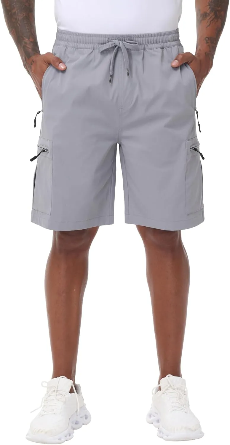 Satankud Men's Cargo Hiking Shorts 9" Lightweight Golf Shorts for Casual Work Travel Outdoor 5 Zipper Pockets
