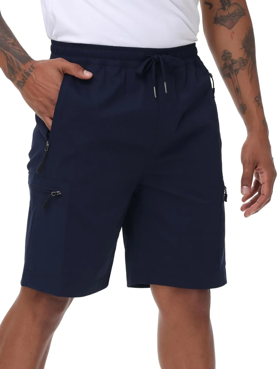 Satankud Men's Cargo Hiking Shorts 9" Lightweight Golf Shorts for Casual Work Travel Outdoor 5 Zipper Pockets