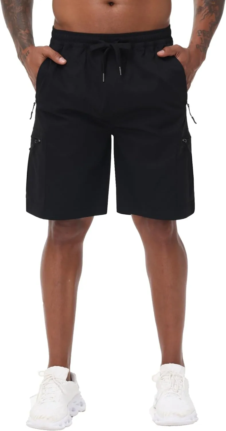 Satankud Men's Cargo Hiking Shorts 9" Lightweight Golf Shorts for Casual Work Travel Outdoor 5 Zipper Pockets