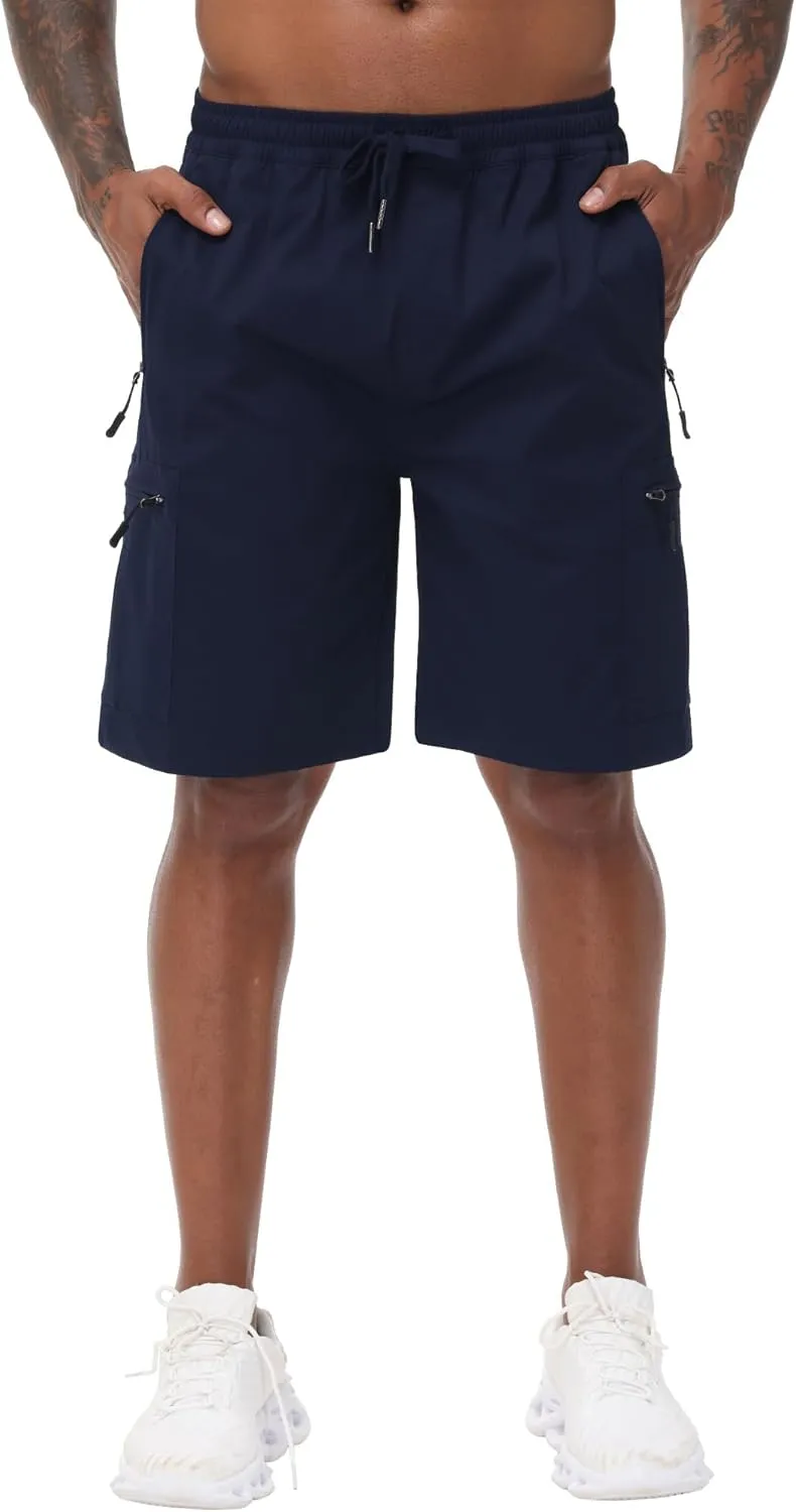 Satankud Men's Cargo Hiking Shorts 9" Lightweight Golf Shorts for Casual Work Travel Outdoor 5 Zipper Pockets