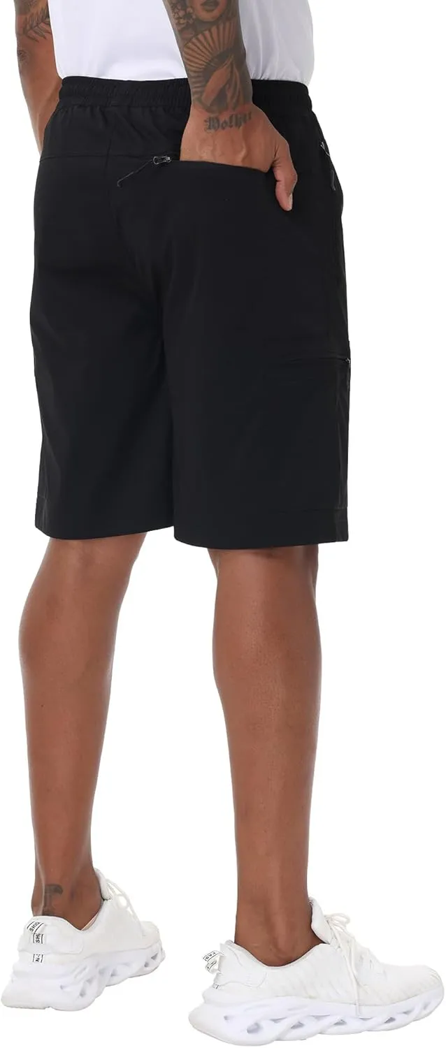 Satankud Men's Cargo Hiking Shorts 9" Lightweight Golf Shorts for Casual Work Travel Outdoor 5 Zipper Pockets