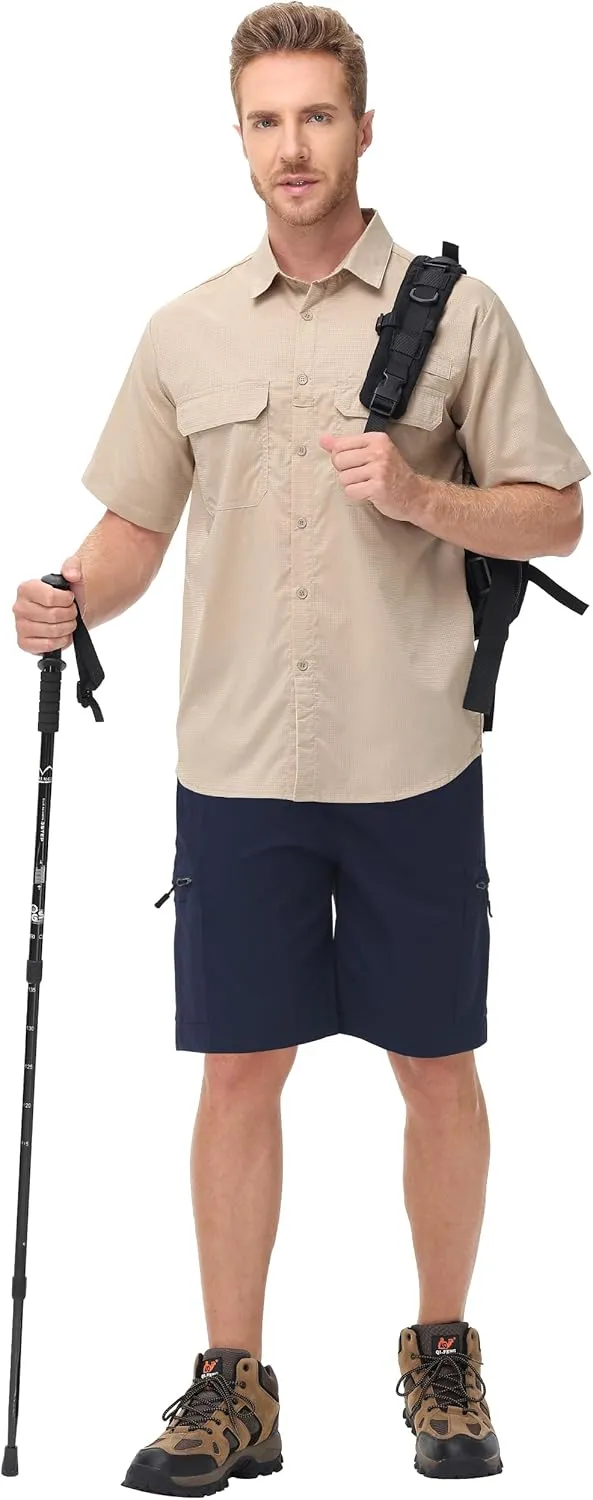 Satankud Men's Cargo Hiking Shorts 9" Lightweight Golf Shorts for Casual Work Travel Outdoor 5 Zipper Pockets