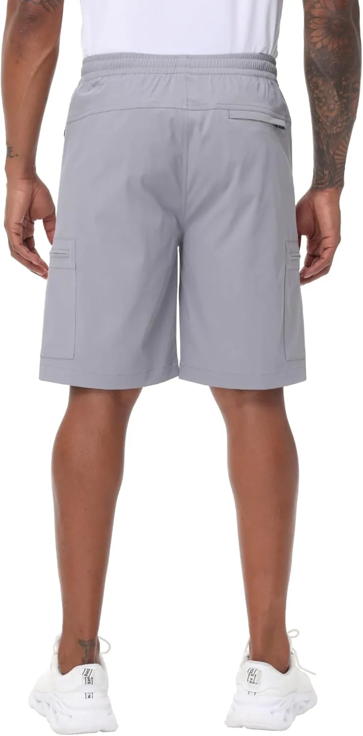Satankud Men's Cargo Hiking Shorts 9" Lightweight Golf Shorts for Casual Work Travel Outdoor 5 Zipper Pockets