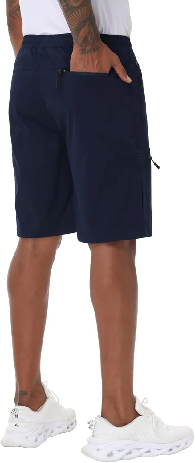 Satankud Men's Cargo Hiking Shorts 9" Lightweight Golf Shorts for Casual Work Travel Outdoor 5 Zipper Pockets