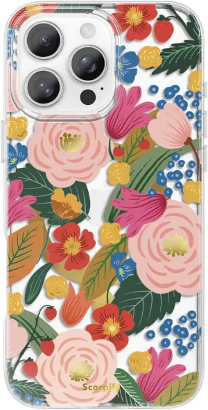 SCORPIFY for iPhone 16 Pro Case [Compatible with MagSafe] with Camellia Blossom Floral Design, Cute Clear Flower Magnetic Phone Cover for Women Girls, Slim Bumper with Gold Accents