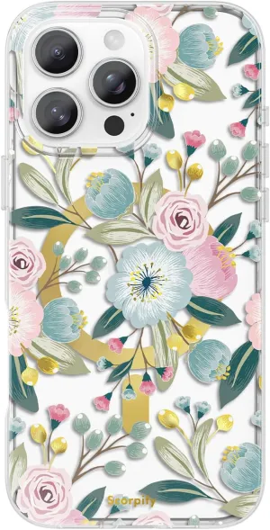 SCORPIFY for iPhone 16 Pro Case [Compatible with MagSafe] with Hibiscus Floral Design, Cute Clear Flower Magnetic Phone Cover for Women Girls, [Non Yellowing] Slim Bumper with Gold Accents