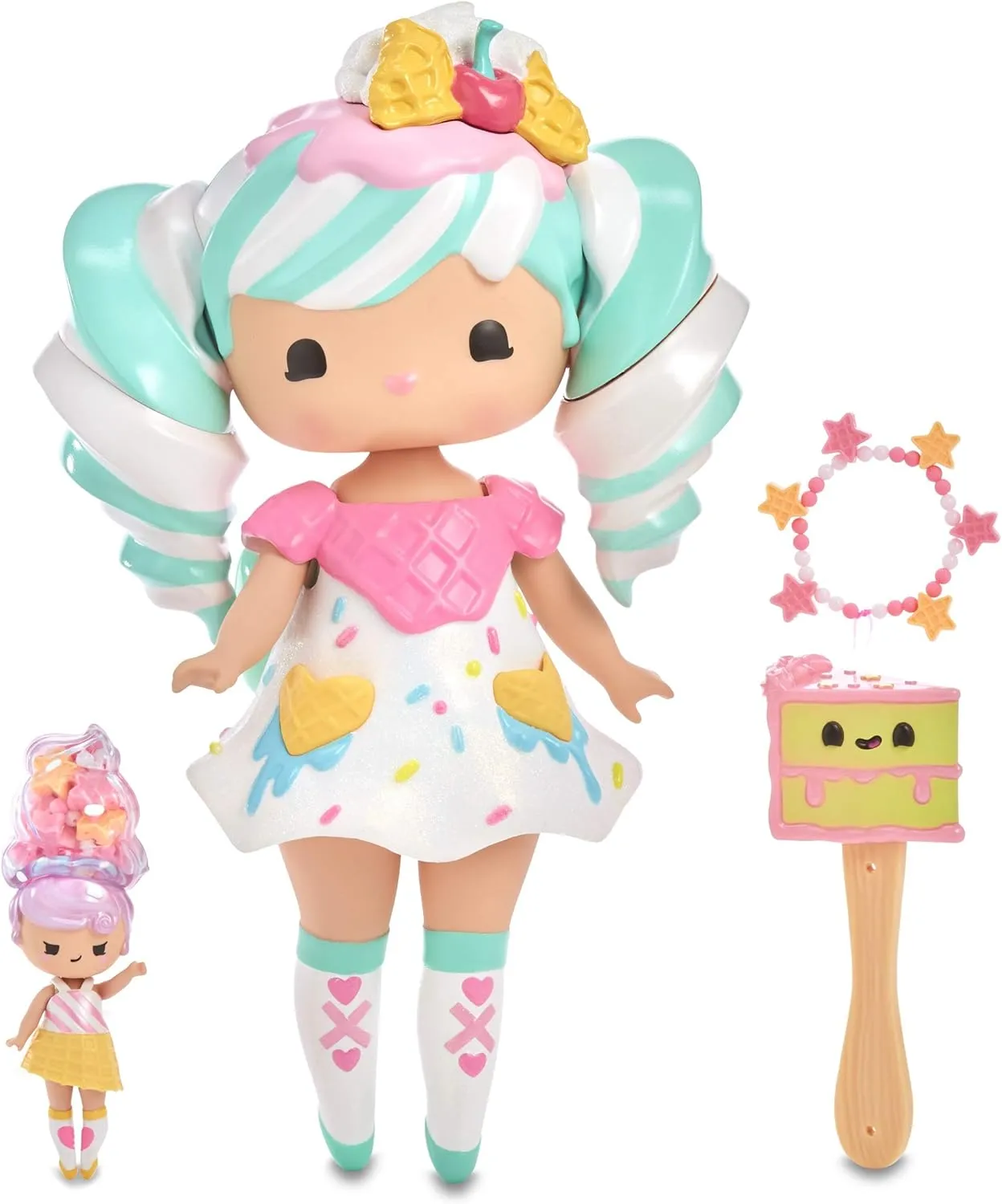 Secret Crush Surprise Large & Small Dolls - Sundae Swirl, Winnie Wafflecone Candy-Themed Hammer, Heart-Shaped Display Case for Storage & A Stand, Beads & Lanyard for DIY Jewelry - Kids Ages 3 