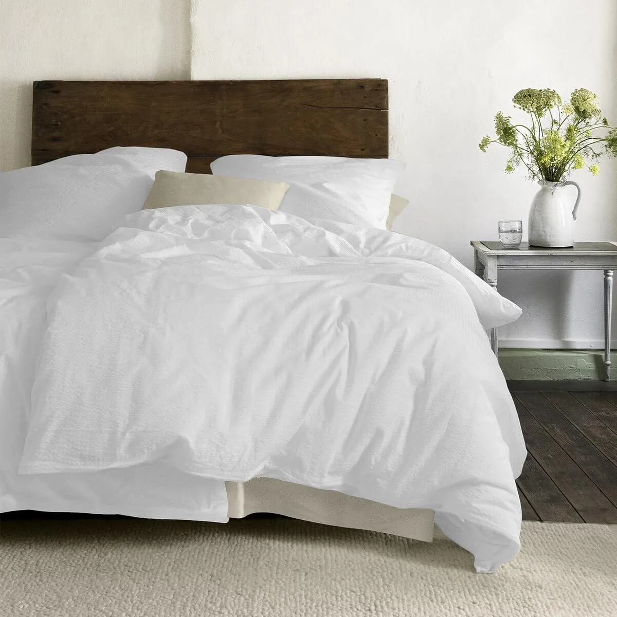 Seersucker Easy Eindhoven Bed Linen 155 x 220 cm and 1 Pillowcase 80 x 80 cm White