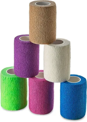 Self Adherent Wrap - Bulk Pack of 6, Athletic Tape Rolls and Sports Wraps, Self Cohesive Non-Woven Adhesive Bandage (3 in x 5 Yards) for Ankle Sprains & Swelling
