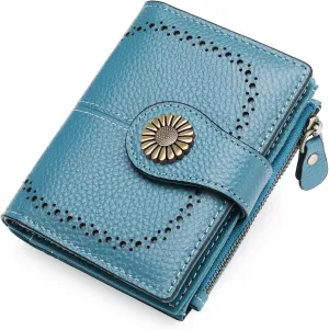 SENDEFN Small Wallets for Woman RFID Blocking Leather Bifold Credit Card Holder Purse with ID Window