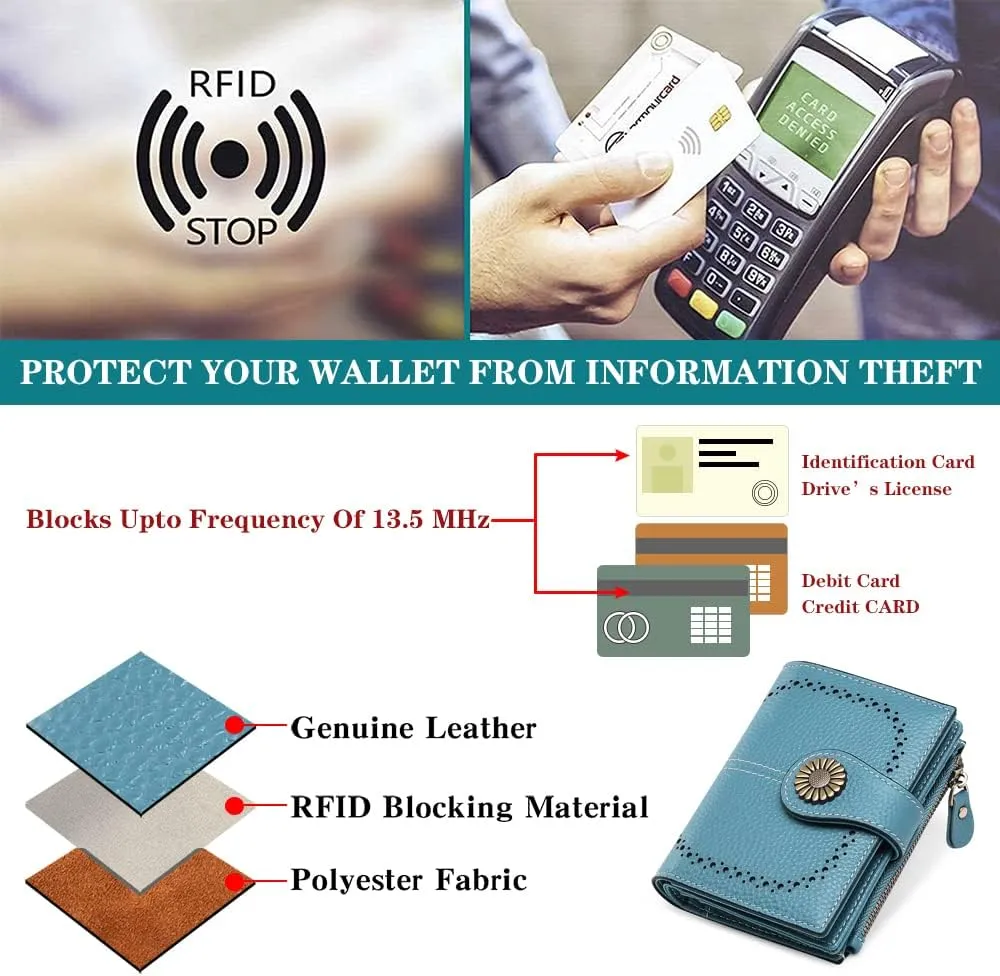 SENDEFN Small Wallets for Woman RFID Blocking Leather Bifold Credit Card Holder Purse with ID Window