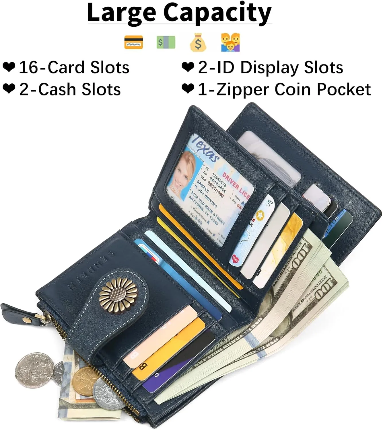 SENDEFN Small Wallets for Woman RFID Blocking Leather Bifold Credit Card Holder Purse with ID Window