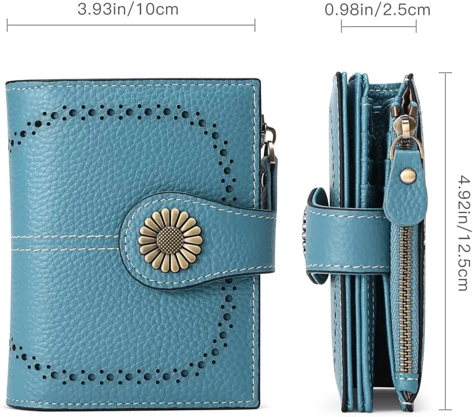 SENDEFN Small Wallets for Woman RFID Blocking Leather Bifold Credit Card Holder Purse with ID Window