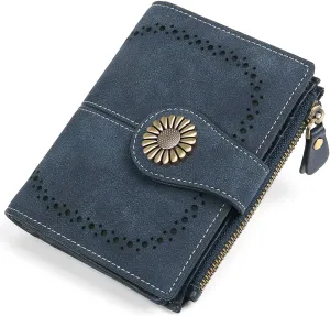 SENDEFN Small Wallets for Woman RFID Blocking Leather Bifold Credit Card Holder Purse with ID Window