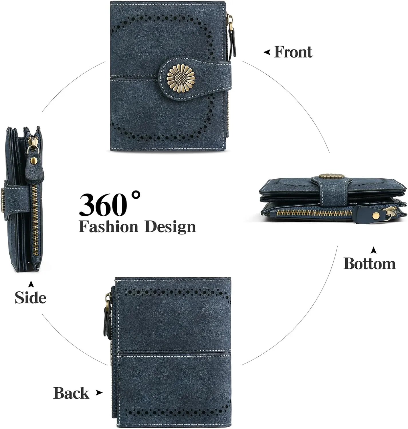 SENDEFN Small Wallets for Woman RFID Blocking Leather Bifold Credit Card Holder Purse with ID Window
