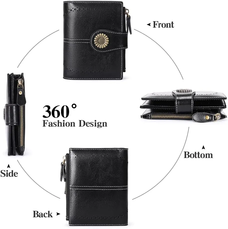 SENDEFN Small Womens Wallet Leather Bifold Card Holder RFID Blocking with Zipper Coin Pocket